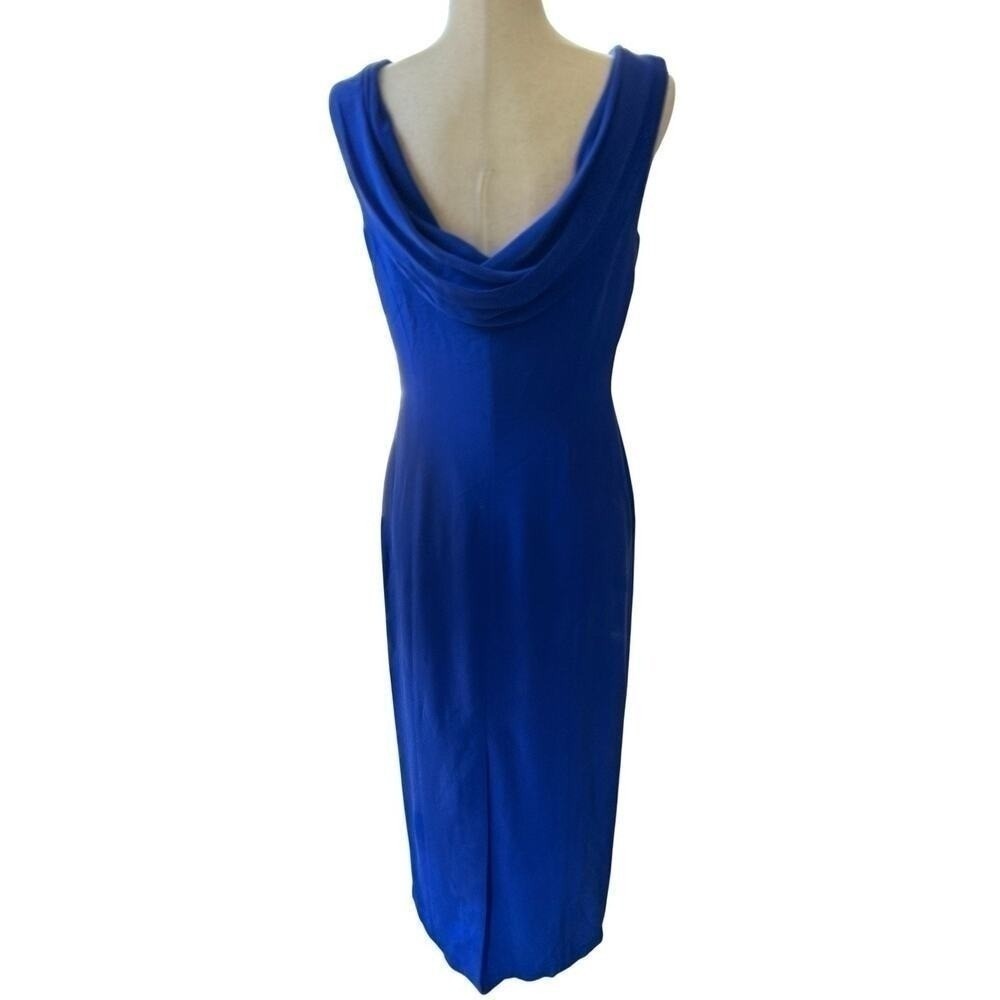 Silk Draped Cowl Back Evening Dress Sleeveless Blue Size 4 Vintage Y2K 90's